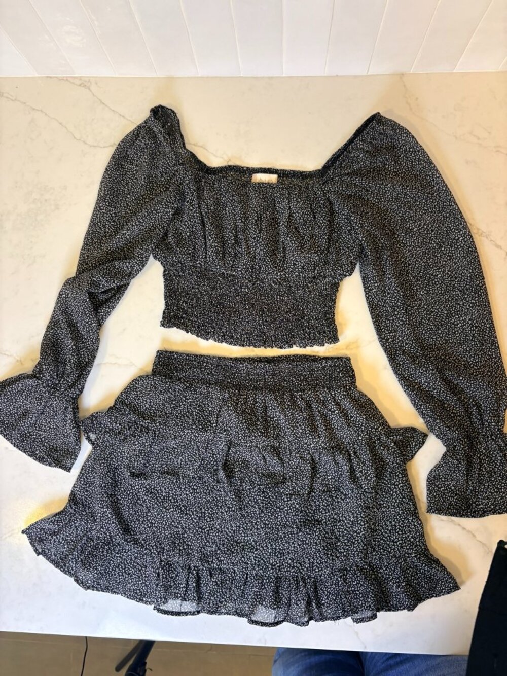 Altar'd State Black & White Printed Two-Piece Crop Top & Skirt Set
